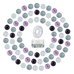 Флюорит Наборы для изготовления эластичных браслетов своими руками, круглые бусины из натурального флюорита, Эластичная кристальная нить, бусины : 6~6.5 мм, отверстие : 0.8~1 мм, 200 шт / коробка