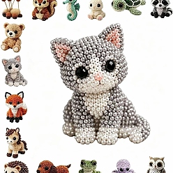 Gemischte Farbe 3d Katzen-DIY-Tierperlenstickerei-Set, mit Acryl Rocailles, Elastische Kordel Kristallschnur Kristall Faden, Schere, Baumwollfüllung, Stoff, Gemischte Farbe, 45x40 mm
