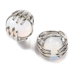 Опал Овальное кольцо на палец с опалитом, регулируемые кольца из сплава платинового тона с покрытием стойки, без кадмия и без свинца, внутренний диаметр: 17 мм