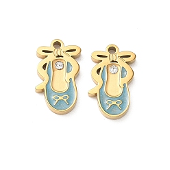 Real 18K Gold Plated 304 Stainless Steel Enamel Pendants, Shoes Charms, with Rhinestone, Real 18K Gold Plated, 14.5x8.5x2mm, Hole: 1.2mm