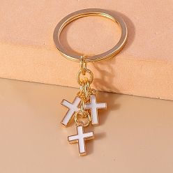 White Alloy and Enamel Keychain, Cross, White, 7.1cm