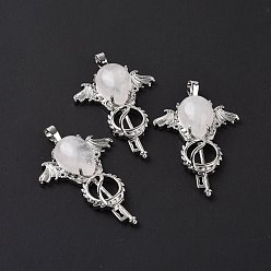 Хрусталь Подвески в форме слезы из натурального кварца, горного хрусталя, Брелоки для ключей, с стеллаж металлизированный платины тон выводов латуни, 46x32x9~10.5 мм, отверстие : 7x5 мм