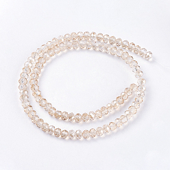 Pale Goldenrod Electroplate Glass Beads Strands, Faceted Rondelle, Pale Goldenrod, 3.5x2.5~3mm, Hole: 1mm, about 165~169pcs/strand, 15~16 inch(38~40cm)