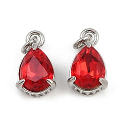 Красный Кулон из циркония, слезинки, со стеклом и прыжковым кольцом, стойки покрытие, платина, без свинца и без кадмия, долговечный, красные, 11.5x7x5.5 мм, отверстие : 1.6 мм