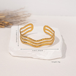Золотой 304 женские браслеты-манжеты из нержавеющей стали, волна, золотые, внутренний диаметр: 2-3/8 дюйм (6 см)