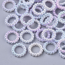 Seashell Color ABS Plastic Imitation Pearl Linking Rings, Rainbow Gradient Mermaid Pearl, Round Ring, Seashell Color, 10x3mm, Inner Diameter: 6mm, about 1000pcs/bag