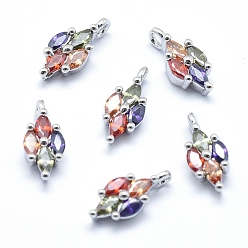Платинированный Латунь прелести, с кубического циркония, без кадмия, без никеля и без свинца, лошадиный глаз , разноцветные, Реальная платина, 12x5.5x3 мм, отверстие : 1.5 мм