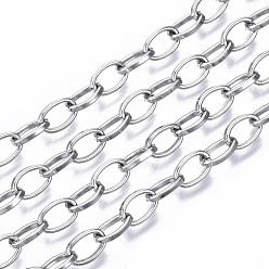 Stainless Steel Color Tarnish Resistant 304 Stainless Steel Paperclip Chains, Unwelded, with Spool, Flat Oval, Stainless Steel Color, 9x6x1mm, about 82.02 Feet(25m)/roll