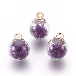 Индиго Прозрачные стеклянные бутылки подвески, со стеклянным горным хрусталем внутри и экологичными пластиковыми крышками для бутылок, круглые, индиговые, 21x16 мм, отверстие : 2.5 мм