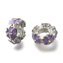 Лиловый Наберешь покрытие эмали сплава европейские шарики, со стразами, без свинца и без кадмия, бусины с большим отверстием, цветок, сирень, 11.5x6 мм, отверстие : 5 мм