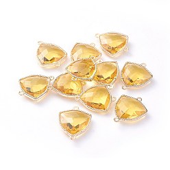 Золотистый Соединители стеклянные ссылки, с фурнитурой Berzel с открытой спиной из экологически чистого сплава, граненые, треугольные, золотой свет, золотые, 24x19x7 мм, отверстие : 1.5 мм