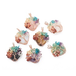 Смешанные камни Подвески из натуральных и синтетических драгоценных камней с латунной фурнитурой и смешанной каменной крошкой, сердце, 58~60x45~50x13~15 мм, отверстия: 9 × 8 мм