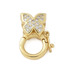 Бабочка Застежки-твистеры из латуни с микропейвом и прозрачным фианитом, стойки покрытие, без кадмия и без свинца, долговечный, реальный 18 k позолоченный, бабочка, 14.5x11x5 мм, отверстие : 5.5 мм