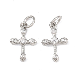 Платина Латунные микропаве прозрачные кубические циркониевые подвески, крест прелести, с целью перехода в кольце, платина, 14.5x9.5x2.5 мм, отверстие : 3 мм