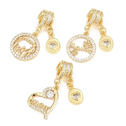 Настоящее золото 18K Подвески из латуни с микро паве ко Дню матери, прозрачные подвески с кубическим цирконием, мамины чары, стойки покрытие, долговечный, без свинца и без кадмия, разнообразные, реальный 18 k позолоченный, 31 мм, отверстия : 3 mm и 4 мм