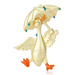 Матовый Золотой Цвет Эмалированные значки с уткой, держащей зонтик, булавки из сплава для лацканов одежды рюкзака, матовый золотой цвет, 45.5x35 мм