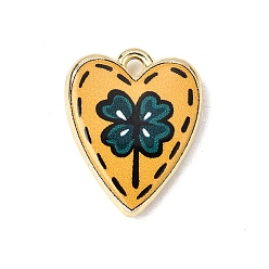 Клевер Печатные подвески сплава, сердце прелести, долговечный, стойки покрытие, золотые, клевер, 20x15x4 мм, отверстие : 1.6 мм