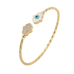 Palm Браслеты-манжеты из латуни с микропаве из прозрачных кубических цирконий для женщин, с эмалью, реальный 18 k позолоченный, ладонь, внутренний диаметр: 2-1/2x1-7/8 дюйм (6.3x4.9 см)
