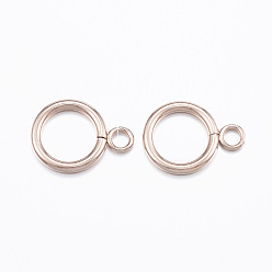 Rose Gold Ion Plating(IP) 304 Stainless Steel Ring Toggle Clasps, Rose Gold, 19x14x2mm, Hole: 3mm.