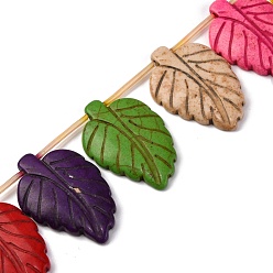 (52) Непрозрачная лаванда Синтетических нитей бирюзовые бусы, окрашенные, лист, Топ пробуренной, разноцветные, 42x28x5 мм, отверстие : 1 мм, Около 130 шт / 1000 г