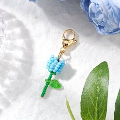 Темно-Голубой День матери гвоздики стеклянные бусины и акриловые украшения для подвешивания, с 304 из нержавеющей стали Lobster Claw застежками, глубокое синее небо, 45.5 мм