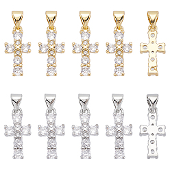 (52) Непрозрачная лаванда 10 шт 2 цвета кулоны из латуни, микропаве, циркония, долговечный, крестик, разноцветные, 16.5x9x3 мм, отверстие : 4x2.6 мм, 5 шт / цвет