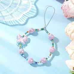 Сливовый Акриловые мобильные полоски, со стеклянной имитации жемчужные бусины, бабочка, слива, 210~220 мм