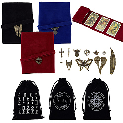 Mixed Color 11Pcs 11 Styles Tibetan Style Alloy Pendants, with 6Pcs Velvet Tarot Cards Storage Bags, Mixed Color, 104.5x21.5x6mm, Hole: 5x4mm