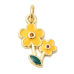 Желтый Подвески из латуни с прозрачным фианитом, с эмалью, без свинца и без кадмия, долговечный, , реальный 18 k позолоченный, желтые, 16x11x2 мм, Перейти кольцо: 5x1 мм, внутренний диаметр: 3 мм