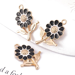 Черный Подвески из эмали и сплава, цветочный шарм, золотые, чёрные, 26x19 мм