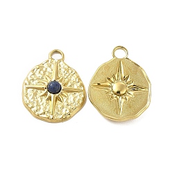 Lapis Lazuli Natural Lapis Lazuli Pendants, Flat Round Charms, with Vacuum Plating Real 18K Gold Plated 201 Stainless Steel Findings, 23.5x18.5x4mm, Hole: 3mm