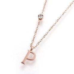 Letter P (Schmuckpartys im Werksverkauf) 304 Halsketten mit Initialenanhänger aus Edelstahl, mit Glas Strass, Kristall, Roségold, letter.p, 16.1~16.5 Zoll (41~42 cm), Anhänger: 11x5~8.5x1 mm