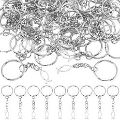 Platinum 60Pcs Alloy Jesus Fish Pendant Keychain, with Iron Rings, Platinum, 73mm