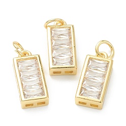 Golden Brass Micro Pave Clear Cubic Zirconia Charms,Long-Lasting Plated, Rectangle, Golden, 15x6.5x3mm, Hole: 3.4mm