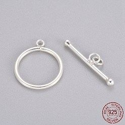 Silver 925 Sterling Silver Toggle Clasps, Ring, Silver, 23x6x2.5mm, Hole: 1.6mm, 16x1.3mm