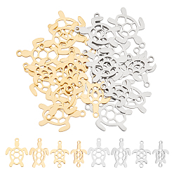 Golden & Stainless Steel Color 24Pcs 4 Style 201 Stainless Steel Links connectors/Pendants, Turtle, Golden & Stainless Steel Color, 6pcs/style