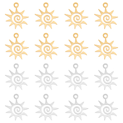 Золотой & Цвет Нержавеющей Стали 20 шт. 2 цвета 201 подвески из нержавеющей стали, подвески для лазерной резки, солнце, золотые и нержавеющая сталь цвет, 15x13x1 мм, отверстие : 1.5 мм, 10 шт / цвет