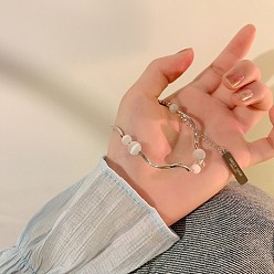 Белый Браслеты из нержавеющей стали и стеклянных круглых бусин для женщин, белые, 6-1/4 дюйм (16 см)