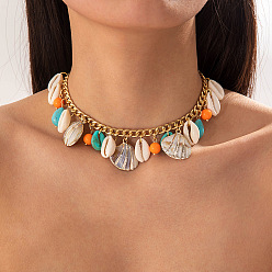 Shell Shape Женские ожерелья с кисточками из сплава и натуральных ракушек, золотые, формы раковины, 14.57 дюйм (37 см)