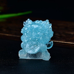Аквамарин Смоляные фигурки пиксиу витрина украшения, с естественным аквамарином, фен-шуй энергетический камень подарок для домашнего офиса украшение рабочего стола, 40x40x50 мм