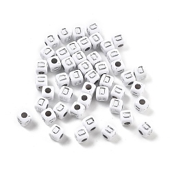 Letter D Непрозрачные акриловые бусины, квадрат с буквой, серебристого металла, обвитыми, Буква D, 5x5x5 мм, отверстие : 2 мм, о 5000ocs