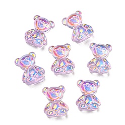Сливовый Мультяшные прозрачные кабошоны из смолы, переливающийся медведь, AB цвет, слива, 14x11x5.5 мм