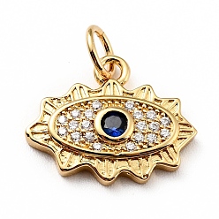 Golden Brass Micro Pave Cubic Zirconia Pendants, with Jump Ring, Eye, Golden, 12x15x2.5mm, Jump Ring: 5x0.7mm, 3.6mm Inner Diameter