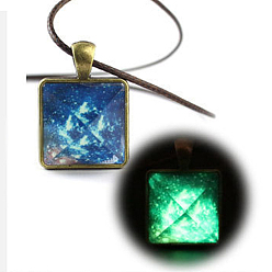 Королевский синий Квадратное колье из светящегося в темноте колье из сплава с кожаными шнурками, королевский синий, 15.75~23.62 дюйм (40~60 см)