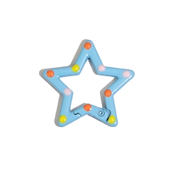 Небесно-голубой Пружинное кольцо из сплава, окрашенное распылением, полька точка рисунок, звезда, голубой, 30x31.5x3.3 мм