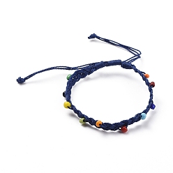 Marineblau Gewachste Polyesterschnur geflochtene Perlenarmbänder, mit opaken Farben Glassamenperlen, marineblau, 2-1/8 Zoll ~ 3-7/8 Zoll (5.5~10 cm)
