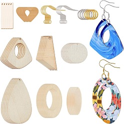 Цвет Древесины Набор для изготовления украшений своими руками, в том числе деревянные подвески, латунные кольца и серьги, деревесиные, 18~64x6~35x1.5~5.5 мм, отверстие : 1.5~3 мм