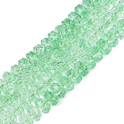 Средний Весенно-Зеленый Хрустящие прозрачные стеклянные бусины нити, рондель, граненые, средний весенний зеленый, 7.5~8x5~5.5 мм, отверстие : 1.2~1.4 мм, около 66~69 шт / нитка, 13.78~14.37 дюйм (35~36.5 см)