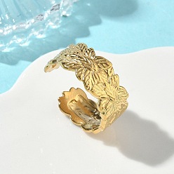 Золотой 304 открытые кольца-манжеты из нержавеющей стали для женщин, лист, золотые, 9.5 мм, размер США 8 1/4 (18.3 мм)