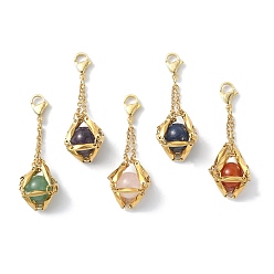 Золотой 304 мешочек из нержавеющей стали, держатель для камня, подвесное украшение, с застежками-когтями из натуральных смешанных драгоценных камней и омара., золотые, 54 мм